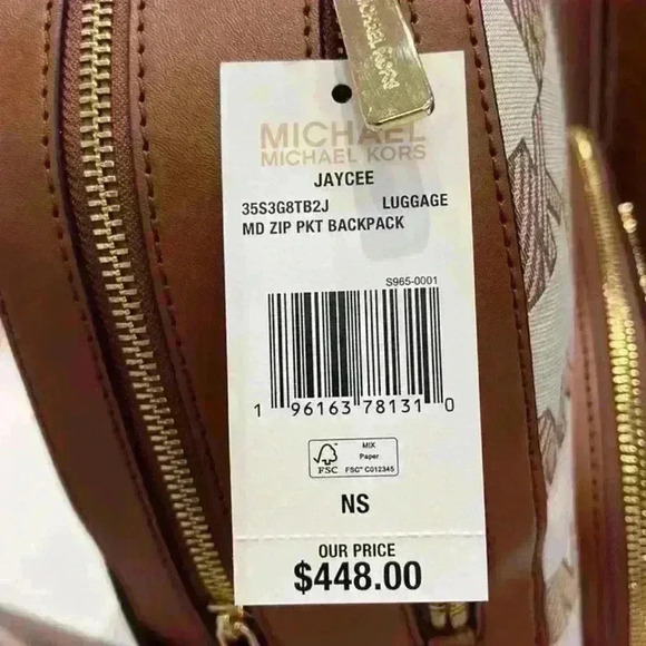 Michael Kors Jaycee Backpack Medium Zip Pocket Mk Signature Luggage Brown